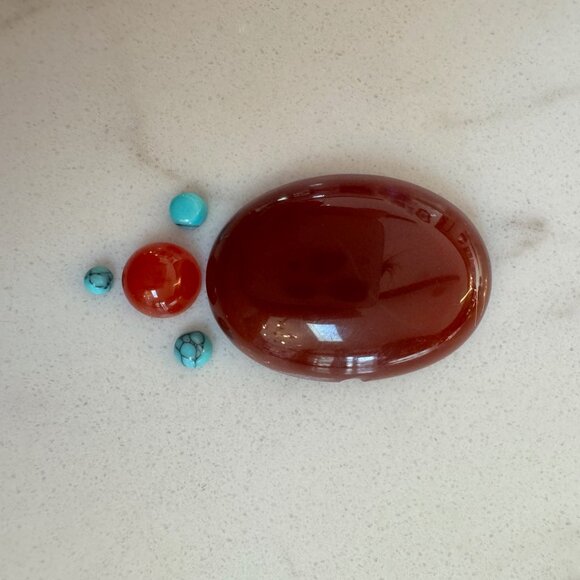 Cabochon Lot with Carnelian, Turquoise, Tigers Eye, Jasper, Onyx - Picture 3 of 15